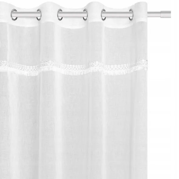 Firana 140 x 250 Dekoracyjna Boho Przelotki Biały