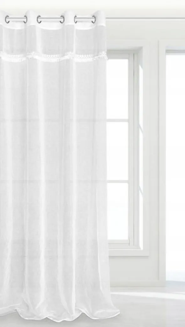 Firana 140 x 250 Dekoracyjna Boho Przelotki Biały