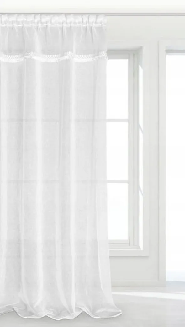 Firana 140 x 270 Dekoracyjna Boho Taśma Biały