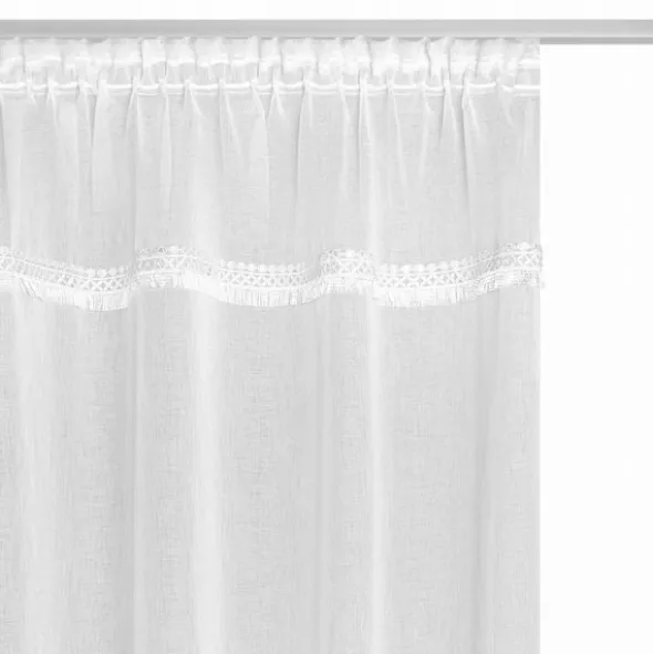 Firana 140 x 270 Dekoracyjna Boho Taśma Biały