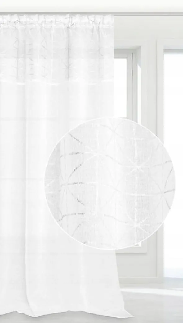 Firana 140 x 270 Dekoracyjna Glossy Taśma Biały