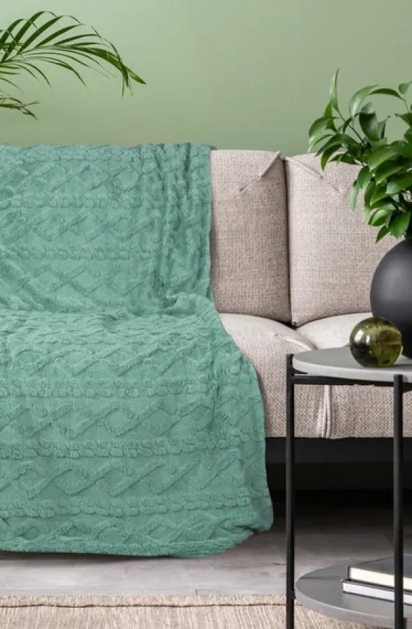 Koc 200 x 220 Design Mikrofibra Warkocz Mięta