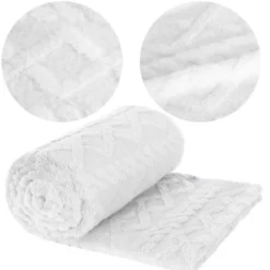 Koc 200 x 220 Design Mikrofibra Warkocz Biały