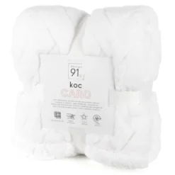 Koc 170 x 210 Pluszowy Jodełka Caro Biały