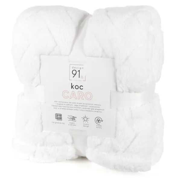 Koc 170 x 210 Pluszowy Jodełka Caro Biały