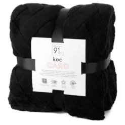 Koc 170 x 210 Pluszowy Jodełka Caro Czarny
