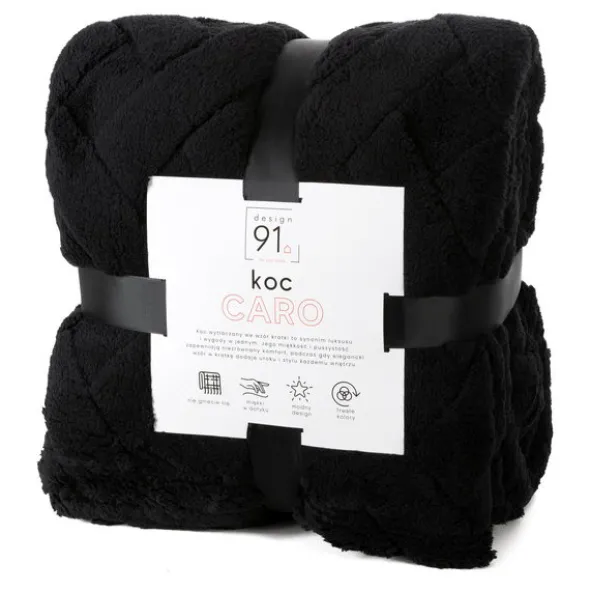 Koc 70 x 160 Pluszowy Jodełka Caro Czarny