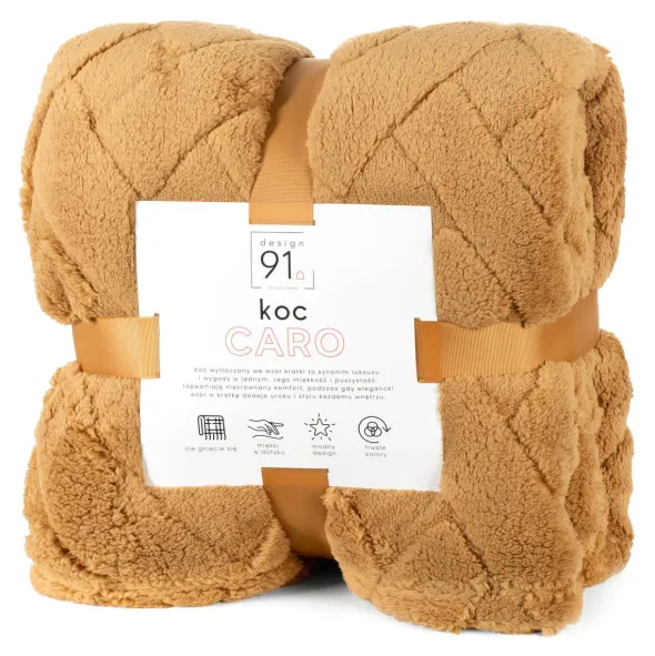 Koc 170 x 210 Pluszowy Jodełka Caro Miód