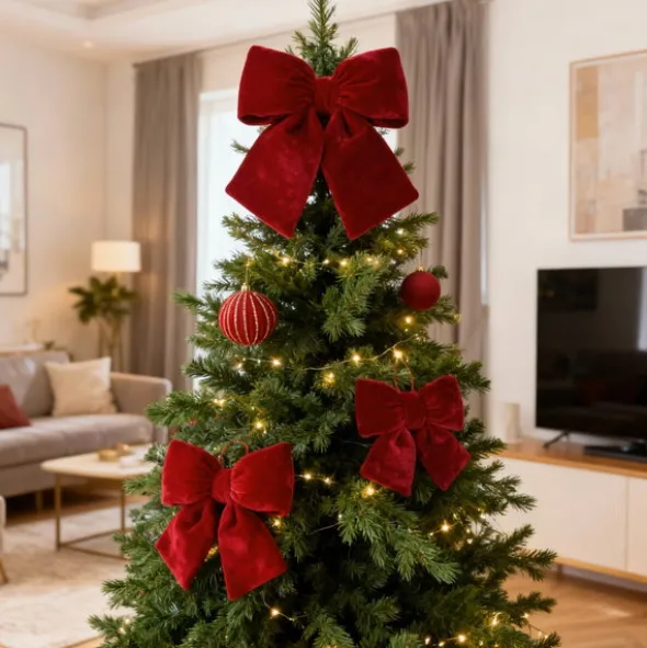 Kokarda 12,5 x 14 Świąteczna Welurowa Holly Bow 01