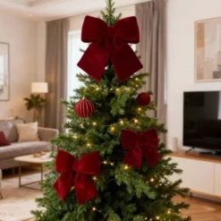Kokarda 20 x 20 Świąteczna Welurowa Holly Bow 02