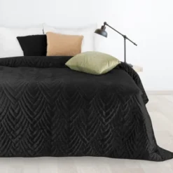 Narzuta 170 x 210 Pikowana Velvet Luiz6 Czarny