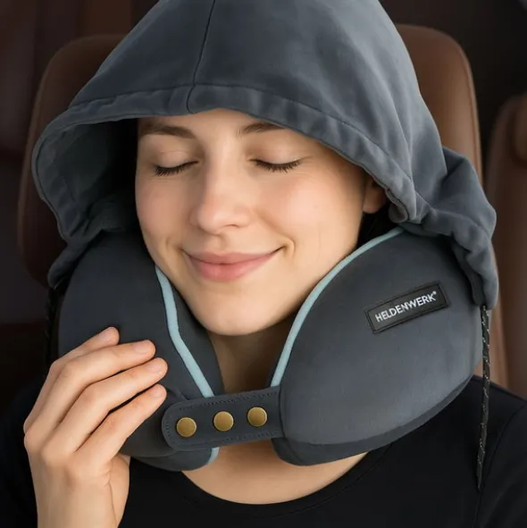 Poduszka Podróżna Rogal Memory z Kapturem Comfy 01