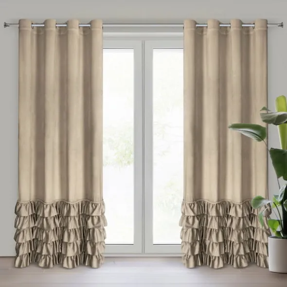 Zasłona 140 x 250 Welwet z Falbaną Carli C.Beż